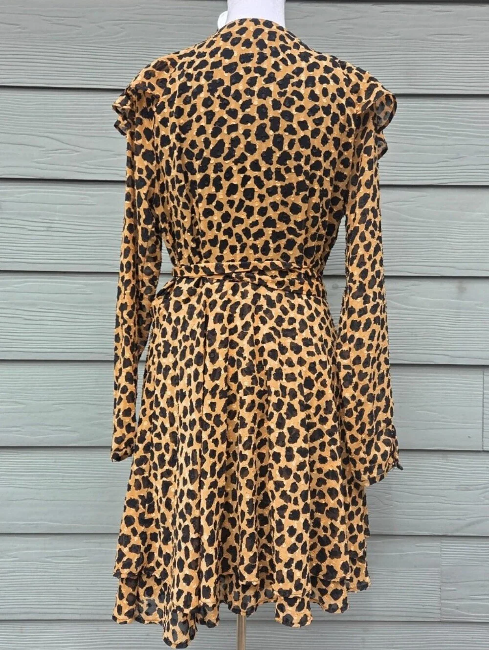 Free People Frenchie Leopard Print Ruffle Wrap Mini Dress Size S